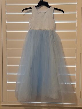 Girls Light Blue Size 8 Satin Tulle Princess Pageant Dress